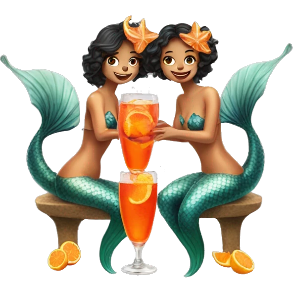 Three beautiful mermaids drinking aperol emoji