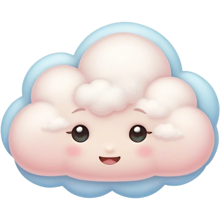 Cinematic tiny snuggly cloud, soft fluffy texture, gentle glowing edges, cute blushing cheeks, floating peacefully in a pastel sky, warm and dreamy. emoji