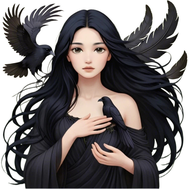 Cinematic Realistic Pocahontas Portrait, depicted with lifelike skin texture, soft natural lighting, and intricately detailed long, flowing raven-black hair that moves gracefully in the wind. Her deep, soulful dark brown eyes exude wisdom and strength, complemented by a serene yet powerful expression. She is shown gently holding a feather in one hand, her other hand resting lightly at her side, embodying the harmonious balance between nature and herself. She is dressed in her classic one-shoulder native American dress, with rich fabric textures and delicate beaded details that catch the light beautifully. The portrait features a soft, sun-kissed glow with a natural, radiant finish, capturing the essence of untamed beauty and deep connection to nature in a realistic and painterly style, evoking a sense of depth and authenticity. emoji