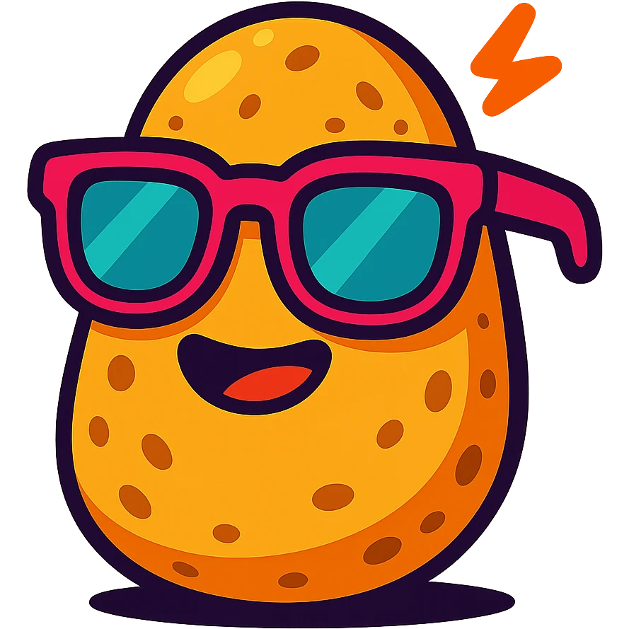 potato with oversized sunglasses, vibrant cartoon style emoji