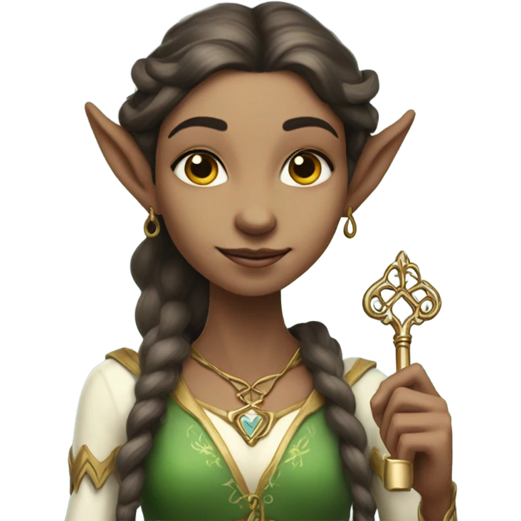 an elf woman login holding a big key emoji