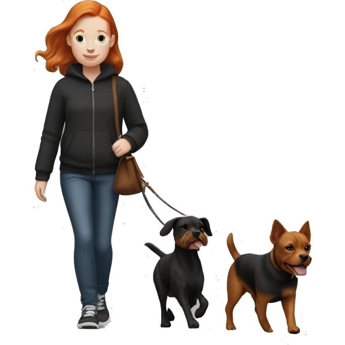 Ginger hair girl walking a black franchie dog emoji