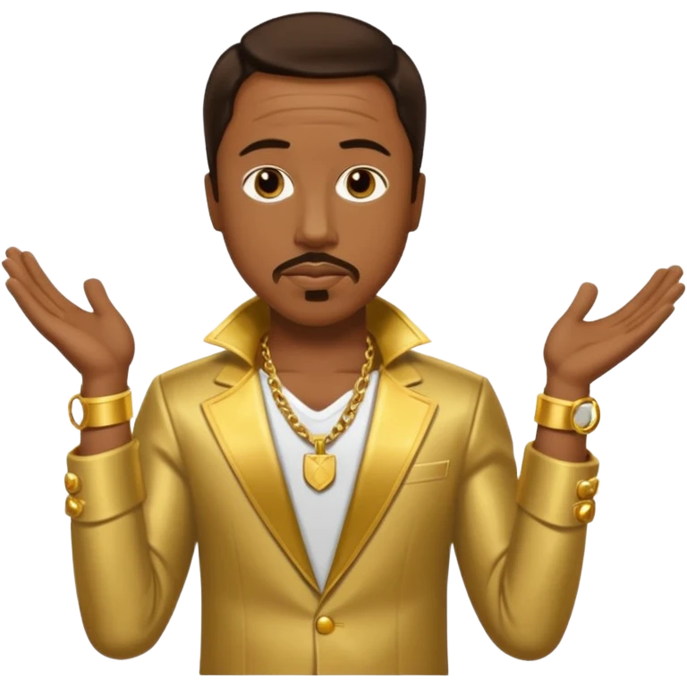 MC Hammer with dark brown hair, gold outfit emoji