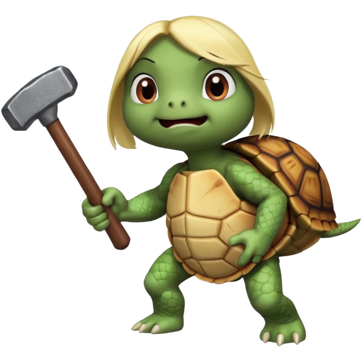 angry girl turtle(with blond balejage) hitting with hammer another turle animated cartoon emoji