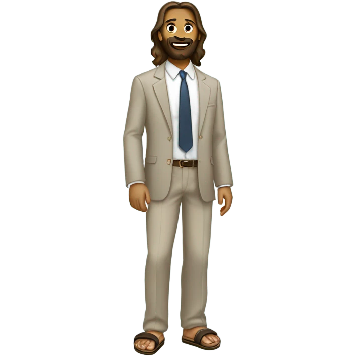 Jesus wearing a suit and Birkenstocks emoji