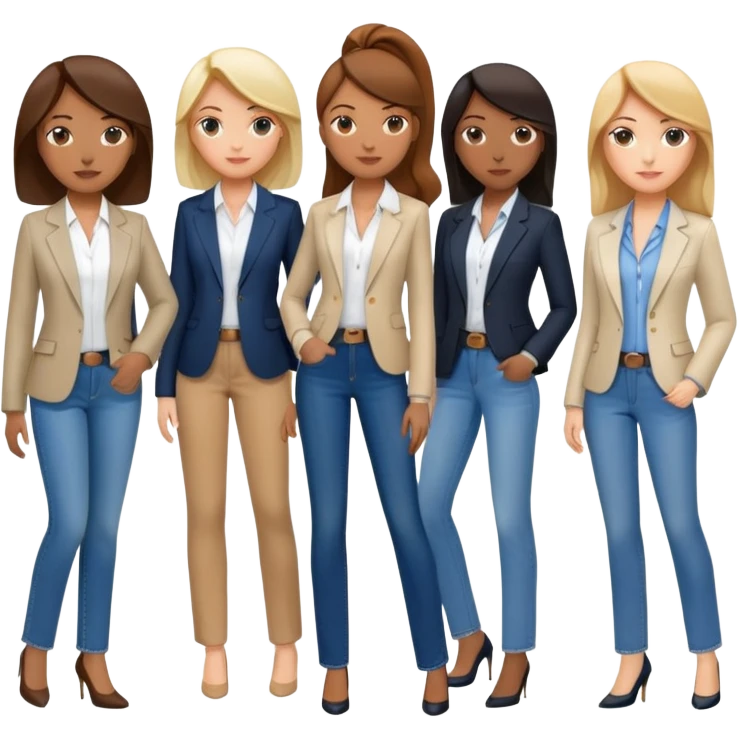 diverse group of businesswomen women wearing jeans, blouses and blazers. emoji