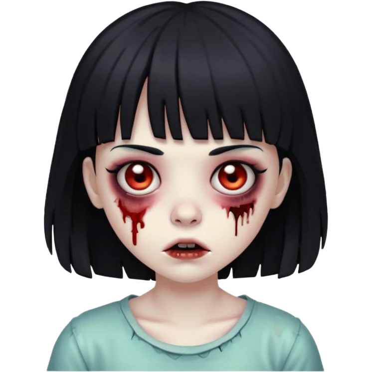Make a zombie girl with black eyes and black hair with bangs emoji