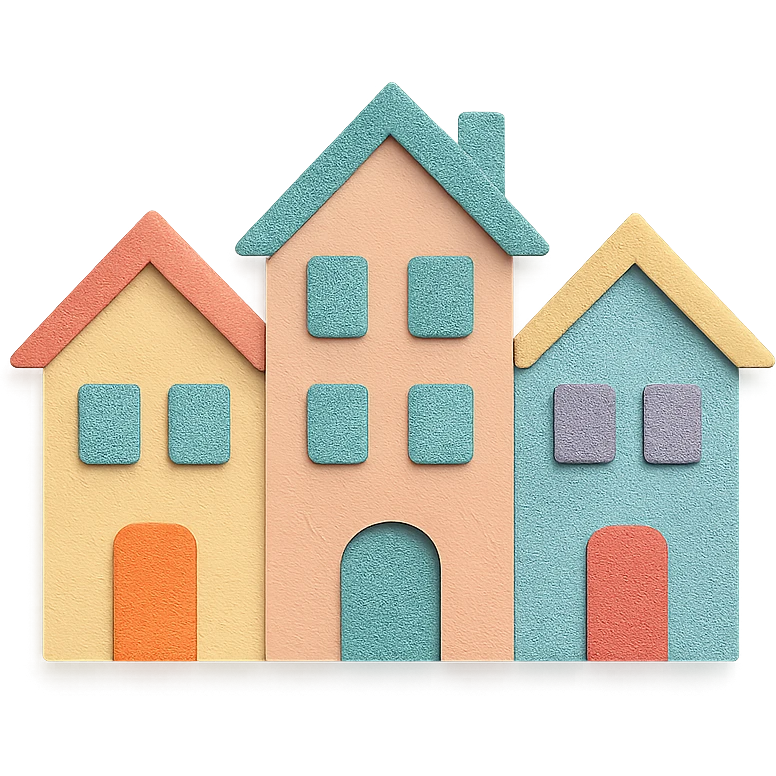 townhomes with layered paper effect and pastel colors emoji
