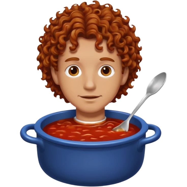 a white man with brown curly hair swimming in a pot of sauce emoji