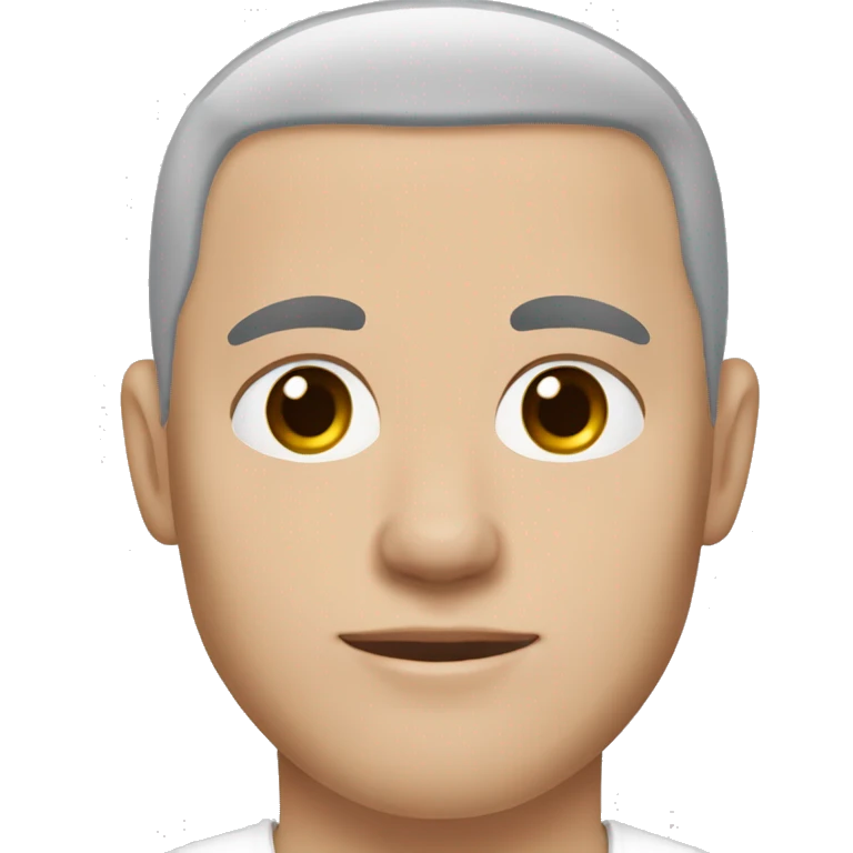 A slavic guy with blue eyes, light skin, shaved brown hair under 0.5, white T-shirt, silver earring piercing with cross on left ear. emoji
