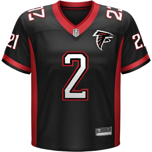 All black Atlanta falcons American football jersey featuring the number 21, red collegiate-style lettering with white outline ios emoji style emoji