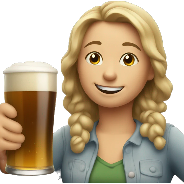 tired but happy lady grabbing beer emoji
