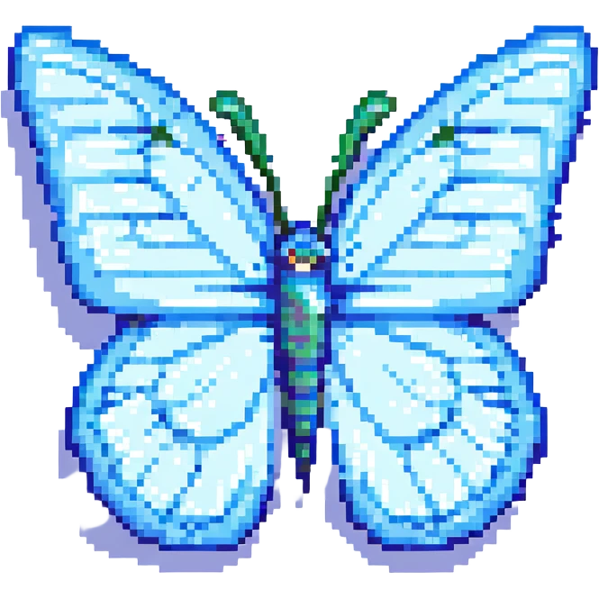 blue butterfly in pixel art style emoji