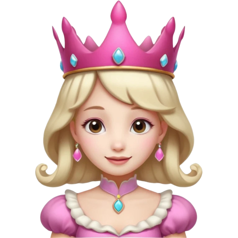 mushroom princess portrait, head and shoulders only, pink mushroom crown, elegant fantasy dress collar, warm smile, 3D cartoon, mobile game icon style, clean background, no text, no watermark
 
 emoji