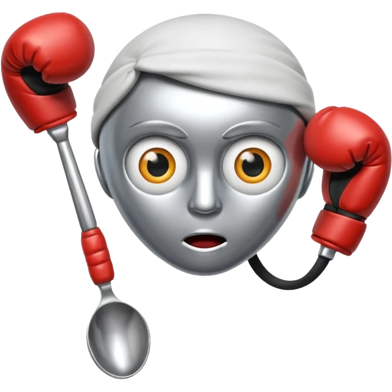 a spoon where the body is the handle, with eyes and boxe gloves emoji
