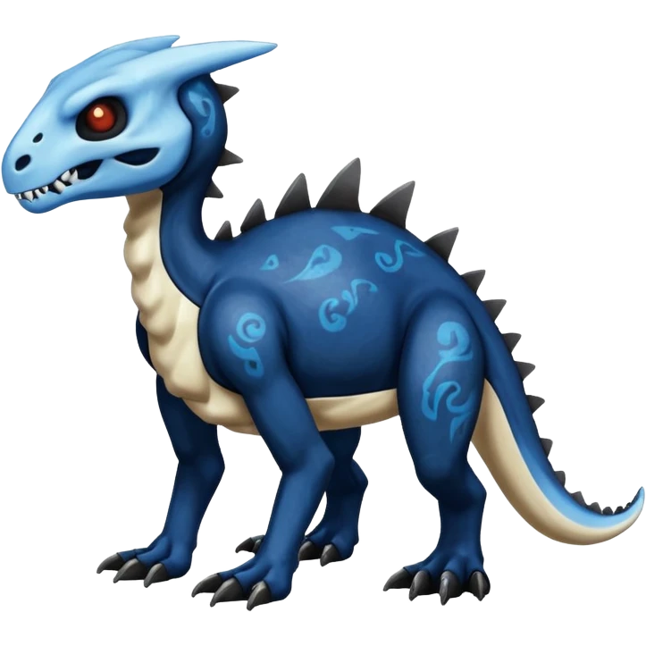 Shiny Dark Black And Blue Duskull-Cubone-Salandit-Fakémon-hybrid-creature (full body)  emoji