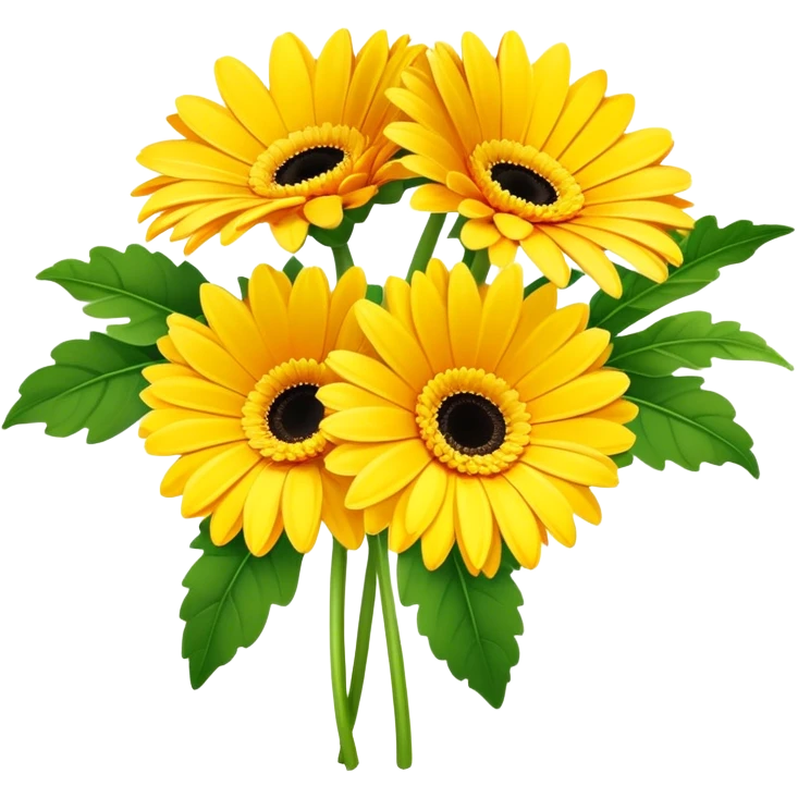 bouquet Sunshine Yellow Gerbera Daisy
, luxuriant, leaf, bud emoji