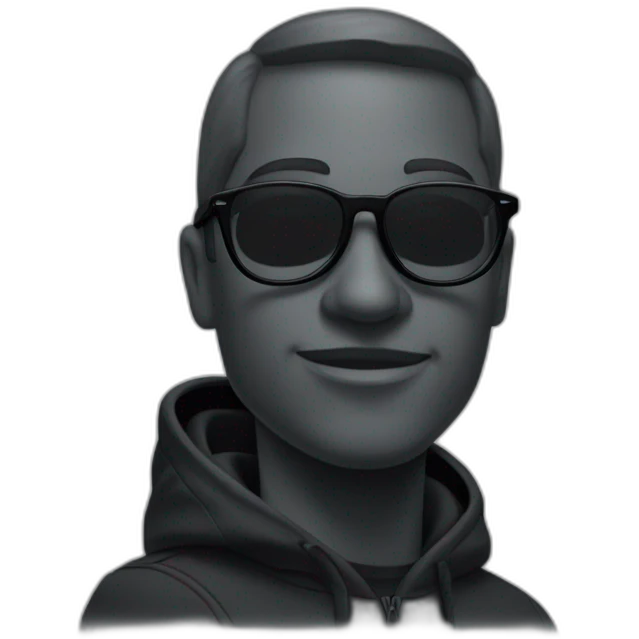 Un gros personnage noir avec des lunettes noir et un ouftit noir nike emoji