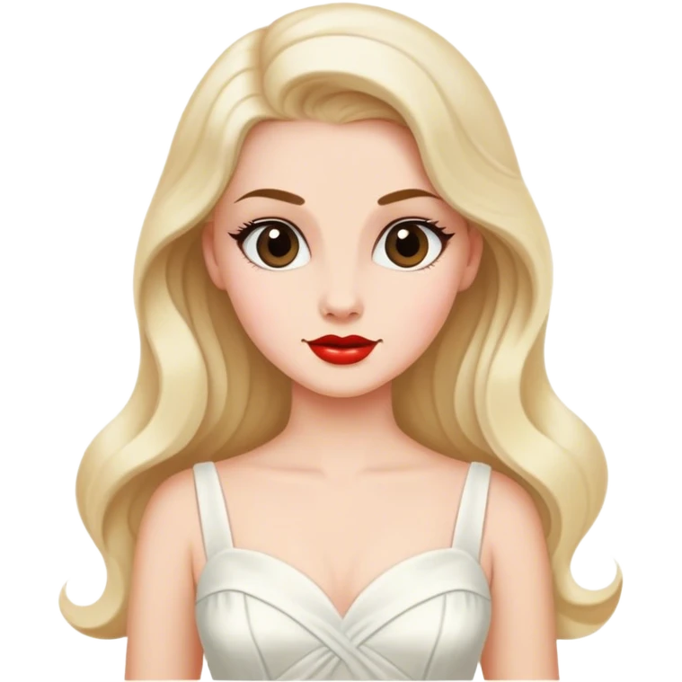 Beautiful woman in 1950’s woman fashion look, white dress, long hair emoji