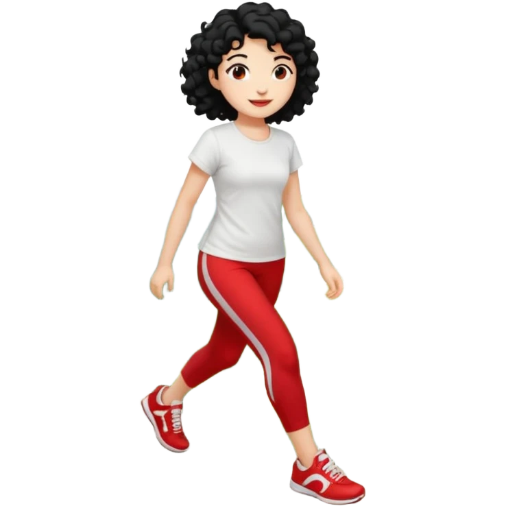 generate a pretty bratz fair skinned girl with curly black hair wearing a white tshirt trekking on a hill with red sneakers on and black leggings.  Put a hill behind her emoji