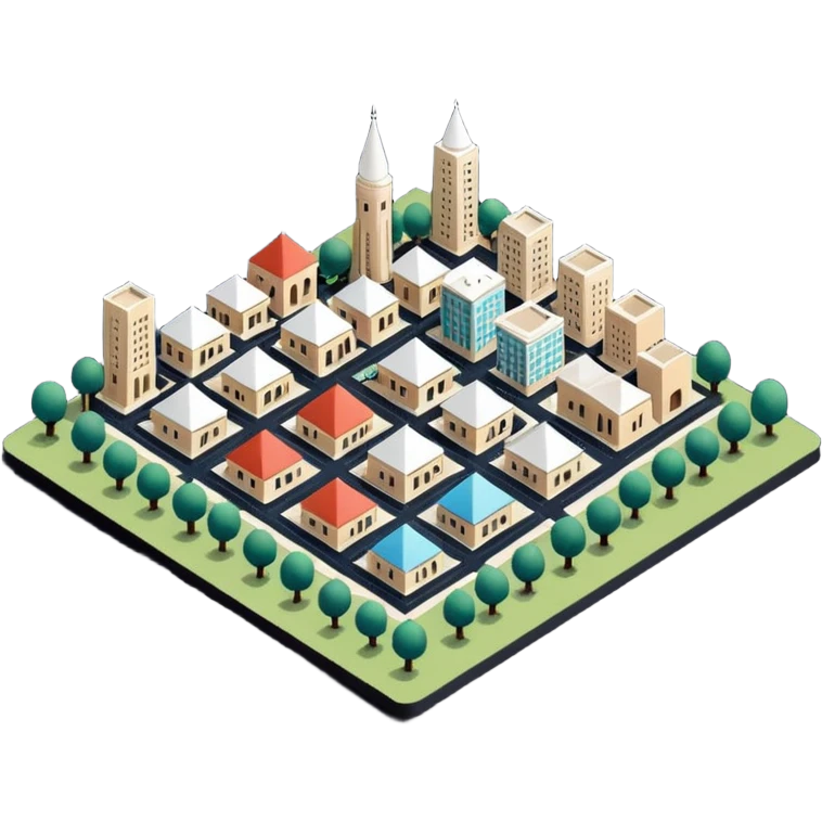little city and many, small, ordinary, simple, home, Iranian-style, 1980, isometric emoji