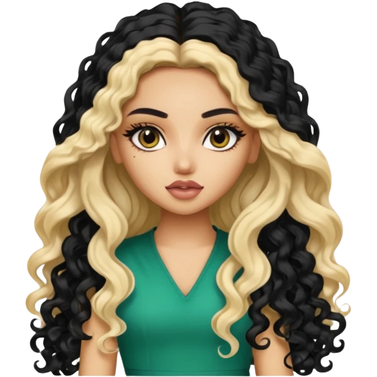 split dye leftside blonde rightside black long curly hair, pretty bratz Saudi baddie emoji