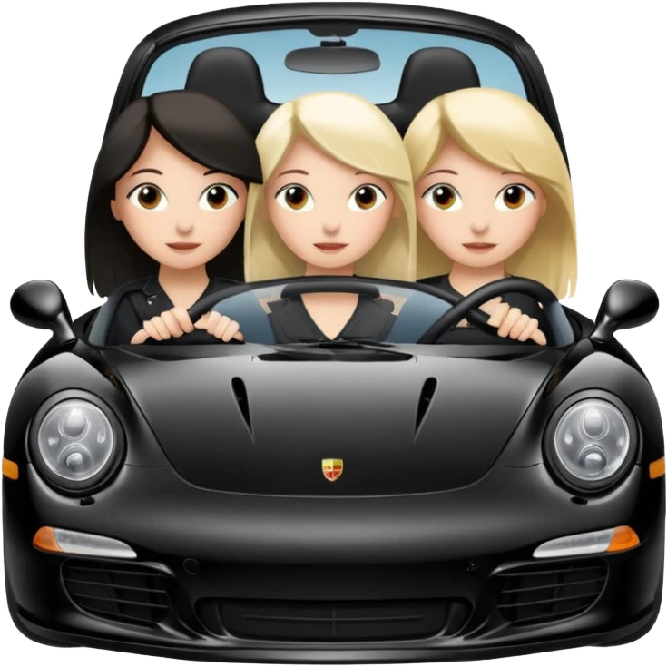 A black Porsche with three girls inside, labeled “My bestie” and “me,” showing close friends riding together. emoji