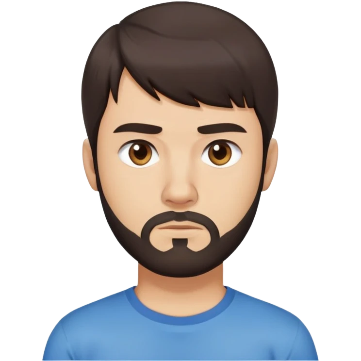 Argentine male with straight dark brown hair and bangs, short complete beard, serious neutral face, wearing plain blue t-shirt emoji