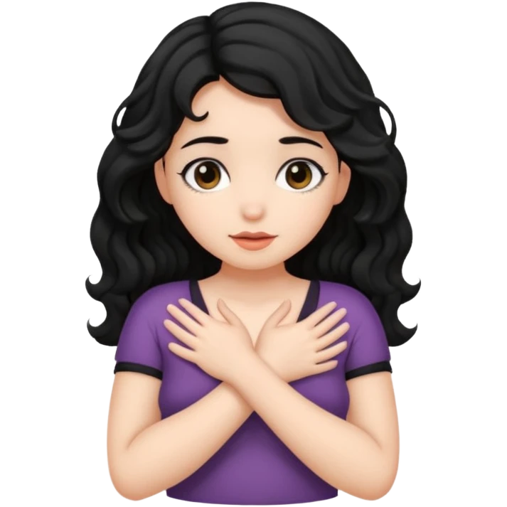 Naked girl, bare chest, bare hips, shy, black wavy hair, naked, hiding boobs emoji