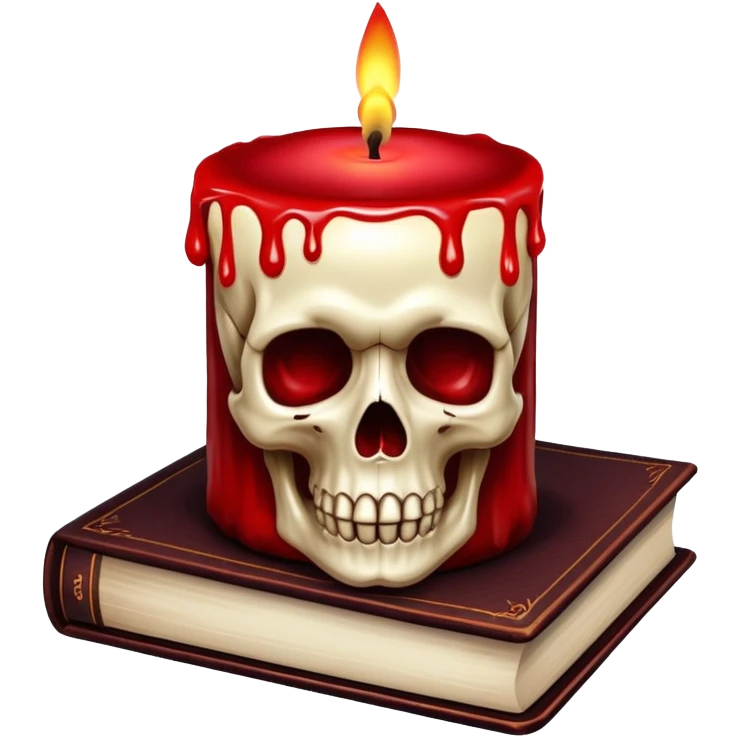 skull candle on black occult books dark red emoji