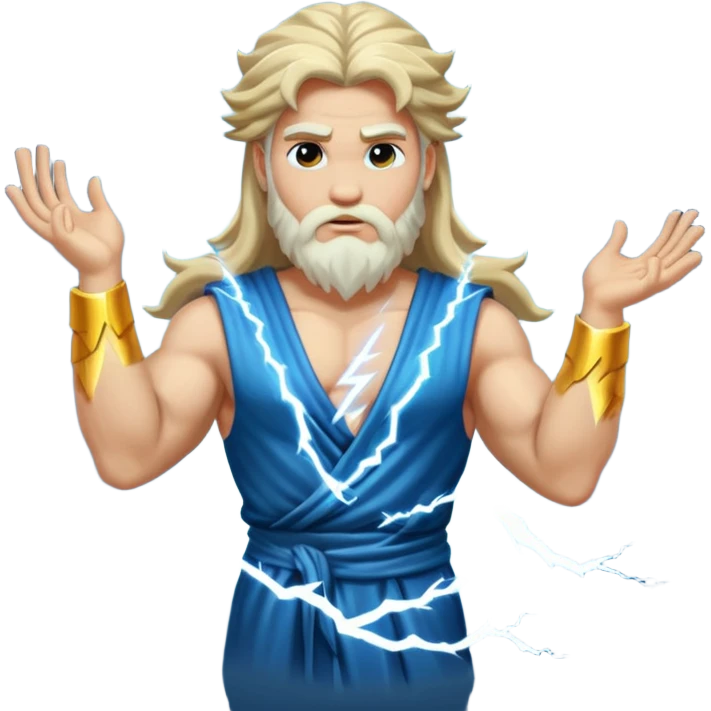 Zeus, whole body, long hair, lightinings, leaning against emoji