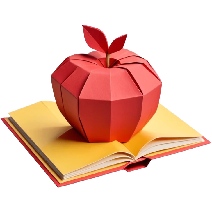 3D render of Pop-Up Book entirely of folded origami paper, sharp creases, cardboard texture, matte finish, visible paper grain, craft aesthetic,  apple emoji style, isolated on white background --v 6.0 emoji