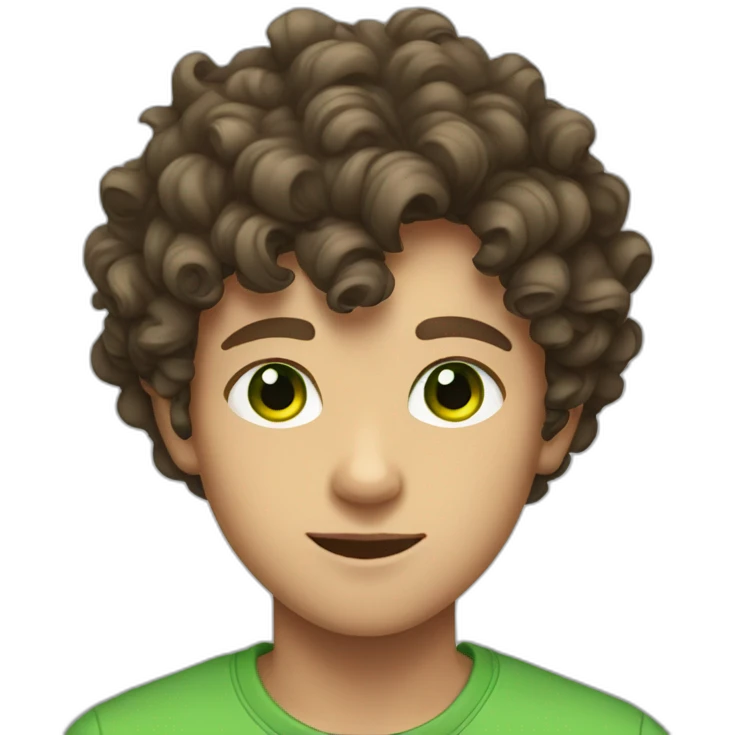 a boy teenager with curly brown hair and green eyes emoji