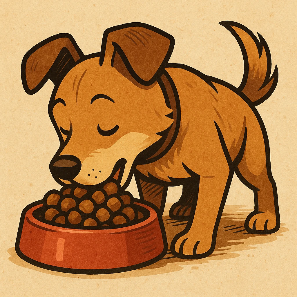 a dog eating dog food, style 2 emoji