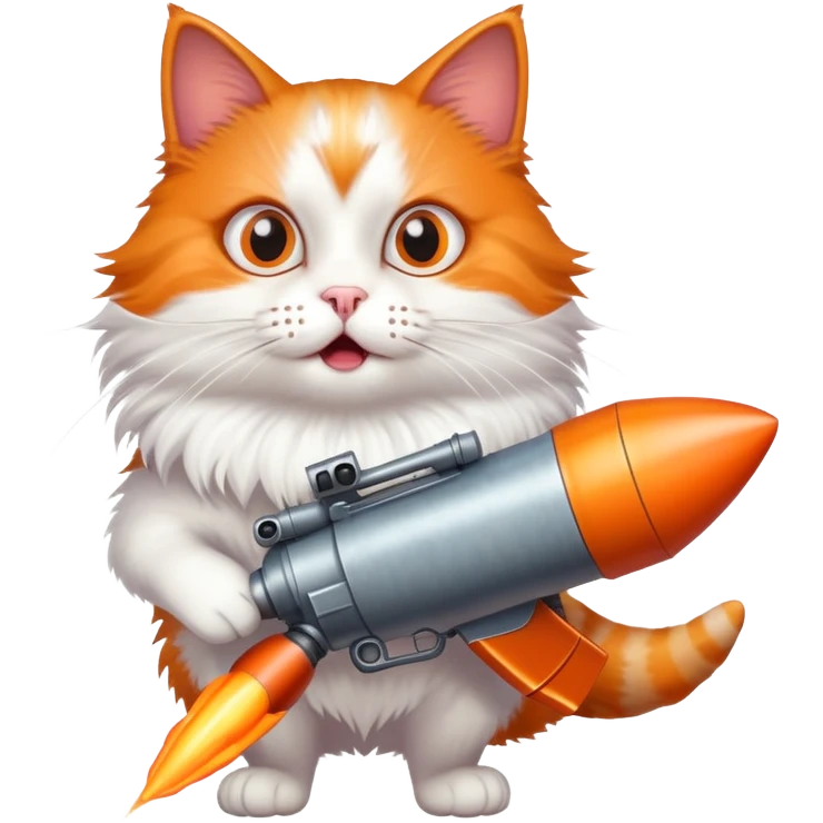 A cat with a rocket laucher looking crazy
 emoji