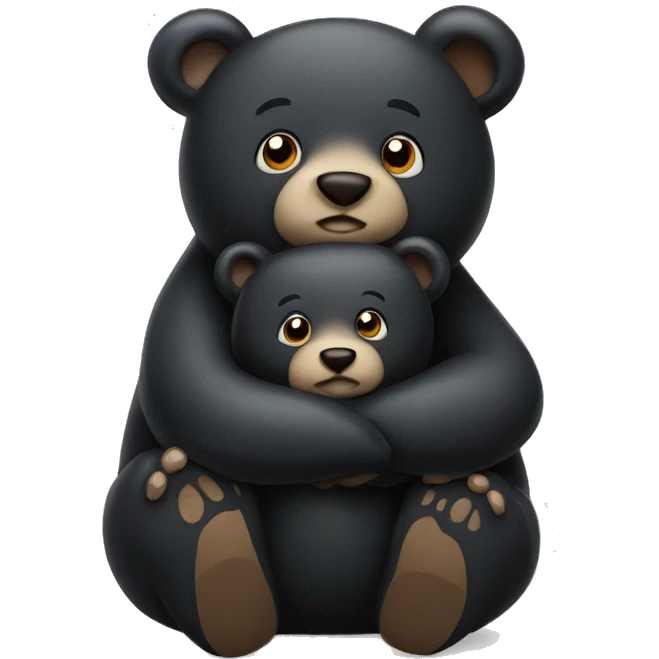 two small cartoon black bears hugging emoji