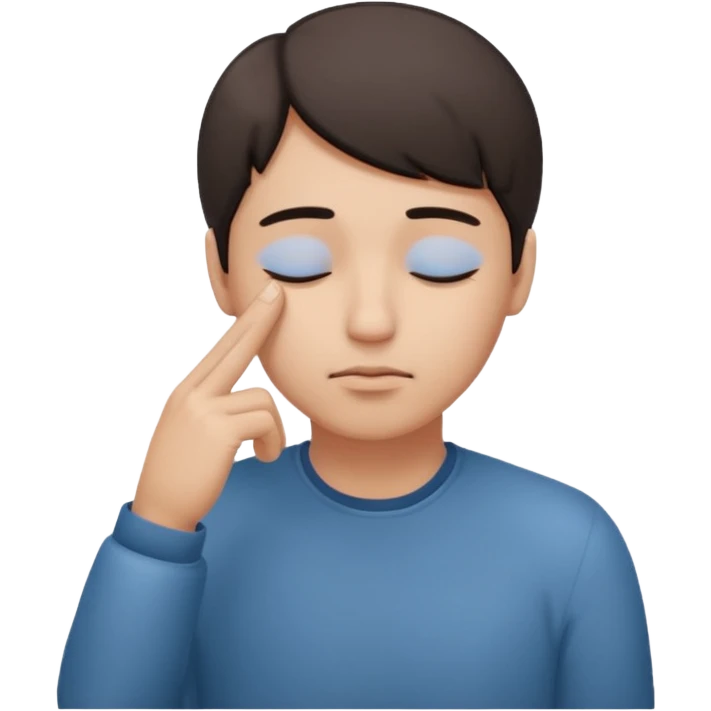 Una persona tocándose la cabeza con un dedo y los ojos serrados  emoji
