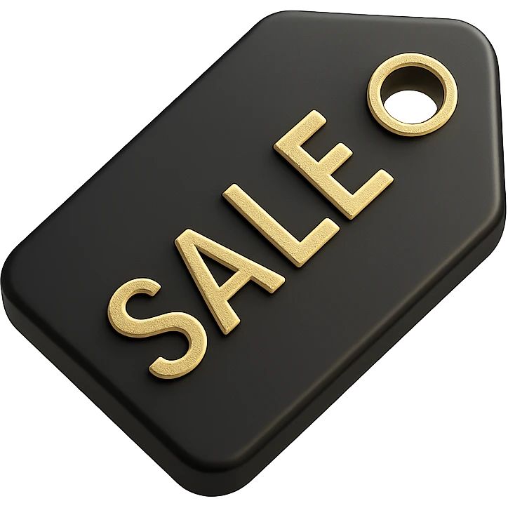a sale icon, such as a price tag or a sign with the word 'SALE', 3D black style emoji