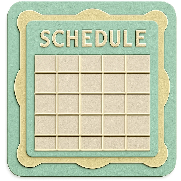 soft pastel minimal daily schedule grid with cute borders, with a pastel green background emoji