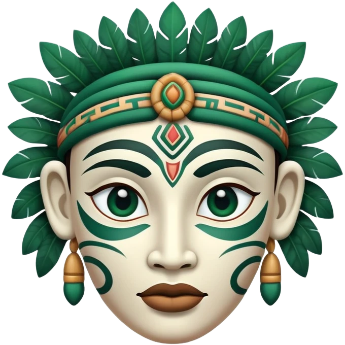 Elegant Mayan face with different emotional expressions, clean sophisticated design, strictly white and dark green colors emoji