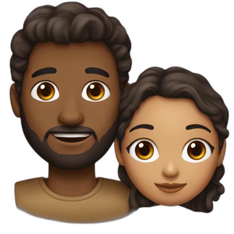 Pareja, una chica de ojos marrones pelo negro liso largo y un chico con pelo castaño rizado de ojos marrones  emoji