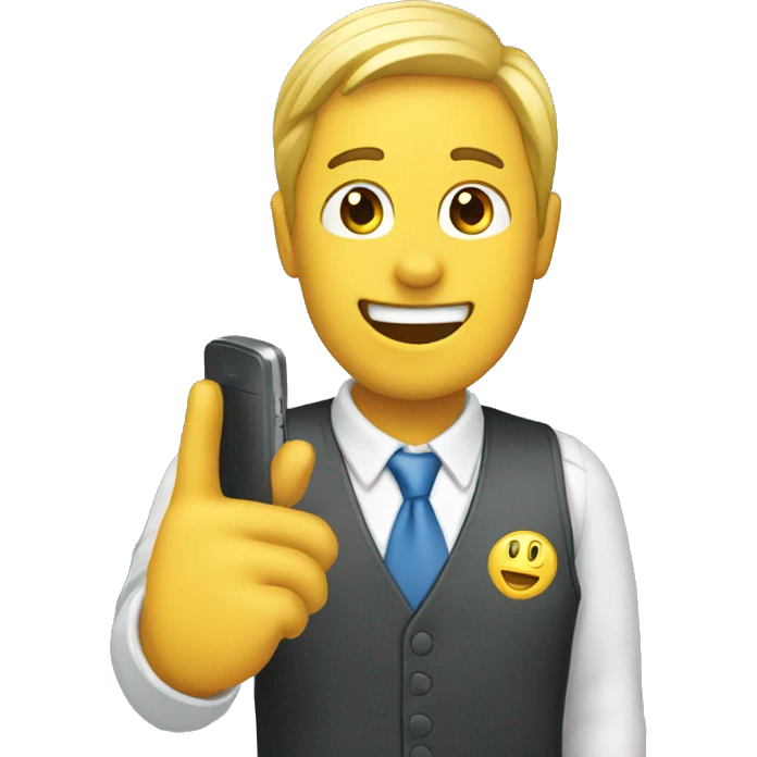 employee waving with a phone emoji