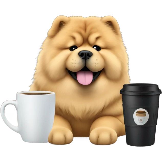 chow chow with travel mug coffee emoji