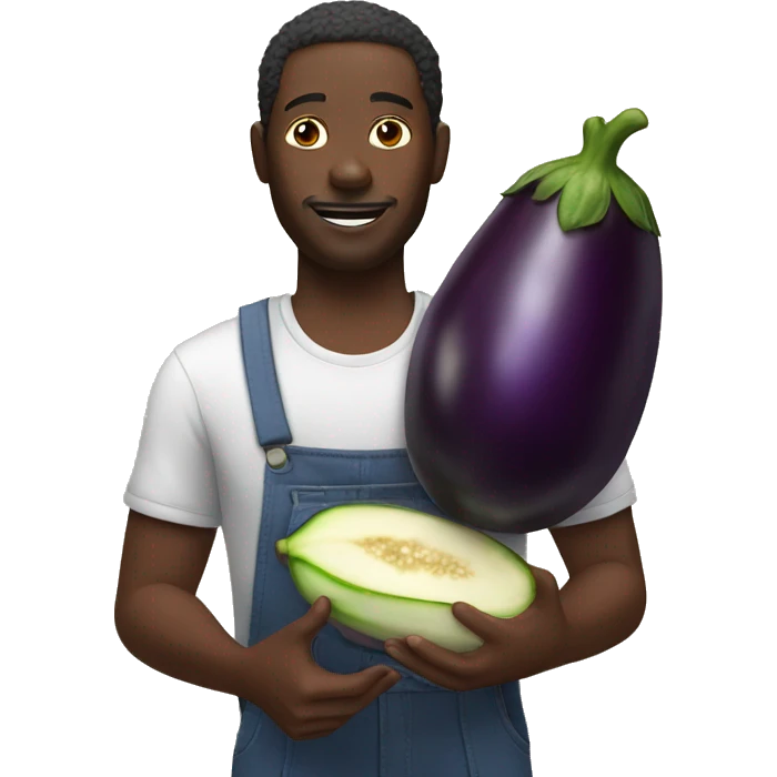 A black man holding an eggplant emoji