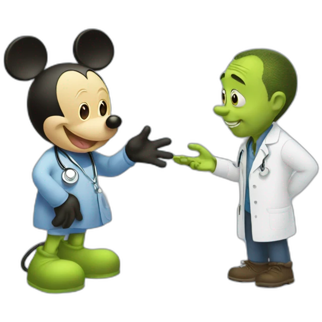 Mickey Mouse giving shrek a medical exam emoji