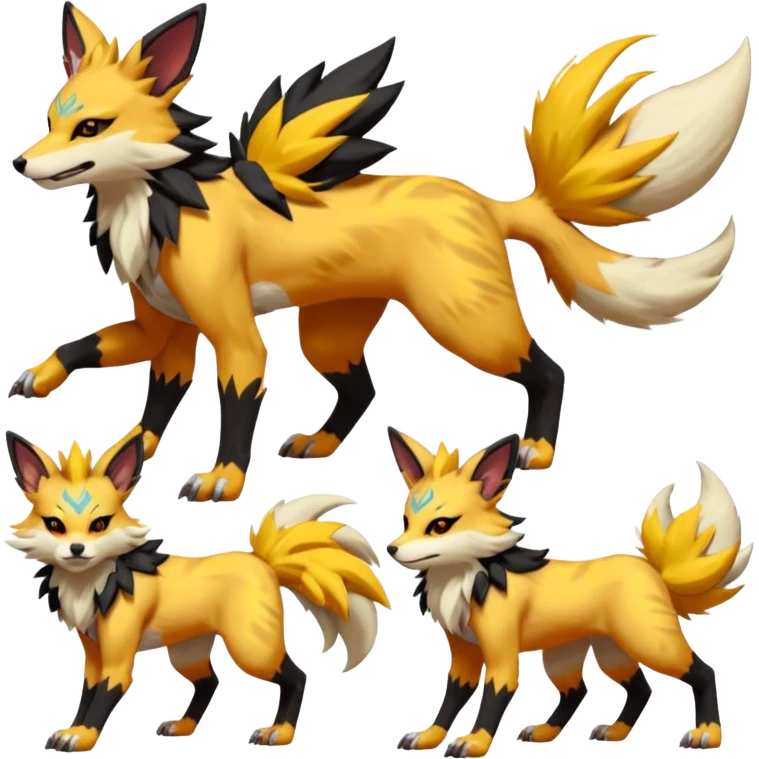 Feral Quadrupedal Digitigrade Luxray-Jolteon-Lycanroc-Furret-Renamon-Zeraora-fusion-hybrid-creature, full body  emoji