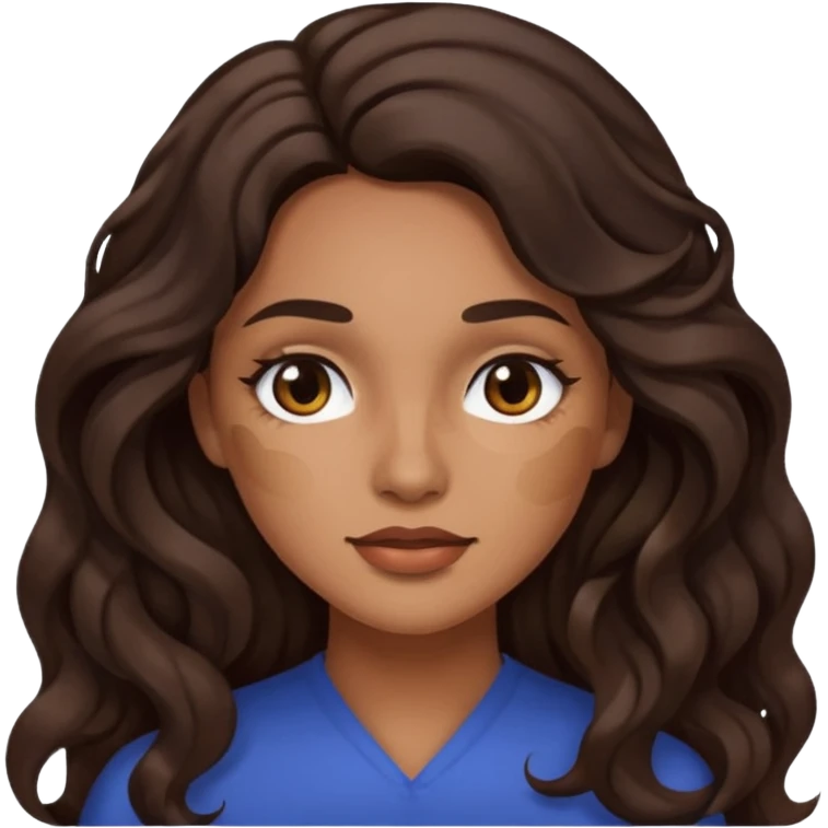 Uma mulher morena de cabelo onduladoe longo com um sinal na bochecha emoji