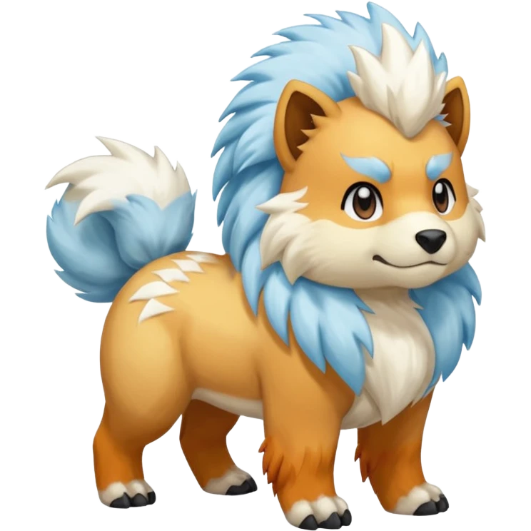 White snowy furry bushy frosty coy glacial icy Growlithe-Aracanine-Ponyta-Entei-fusion (full body) emoji