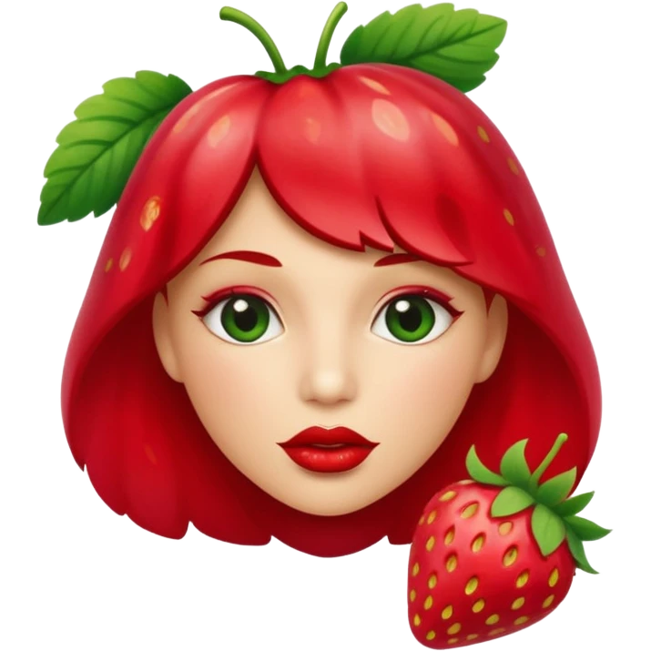 . subject. less details. lips with pattern of strawberry with leaf on top  emoji