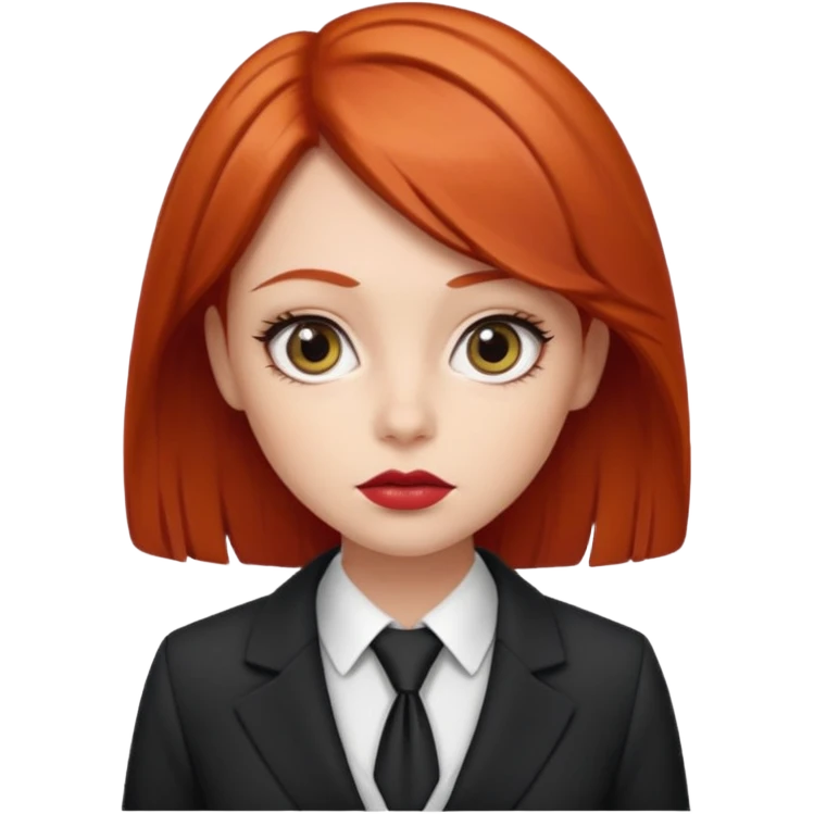 red haired girl, with thick lips, big eyes and she looks like an attorney emoji